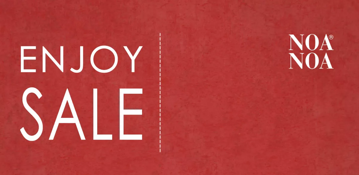 Roter Werbebanner Noa Noa Logo und weißem Schriftzug: Enjoy Sale